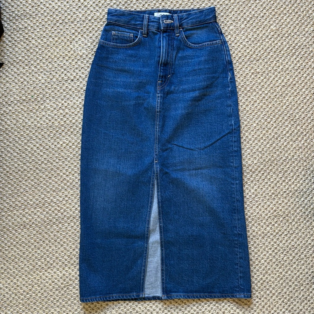 COS Mid-Length Blue Denim Pencil Skirt with Front Slit - Picture 2 of 5
